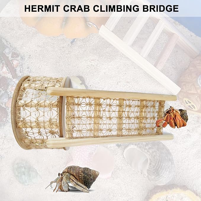 Hermit Crab Climbing Straight Ladder Wooden and Rope Hermit Crab Climbing Wall Hermit Crab Climbing Toys Small Animal Cage Accessories for Bird Parrot Lizard Chameleon Reptile