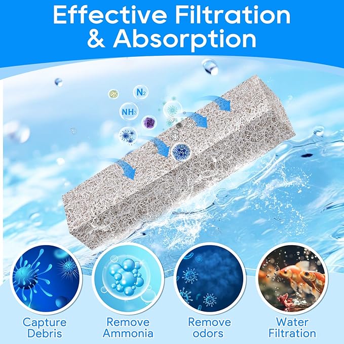 12PCS Ammonia Reducer Filter Pads Compatible with Aqueon Quietflow 30 & 50, Sponge Filters for Aqueon Replacement Filter Cartridges Large, LED PRO Aquarium Fish Tank Power Filter