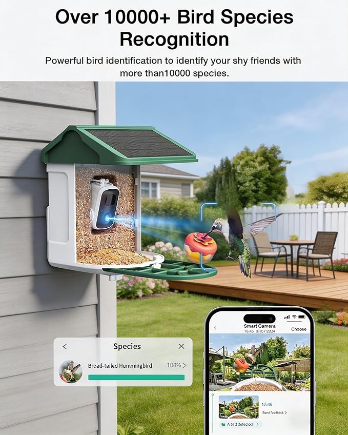 HARYMOR Bird Feeder with Camera Solar Powered-2K Live Feed, Smart AI Identify Birds, 2L Food Capacity, Auto Captured Bird Video, Real-time Arrived Alerts, Mini Hummingbird Feeder for Outdoor Backyard