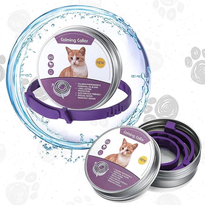 Qualirey 3 Pcs Cat Adjustable Calming Collar, Reduce Anxiety Cat Collars for Pets, Calm Collar Pacify Kitten, Suitable for Small, Medium and Large Cats, 15 Inches (Purple)