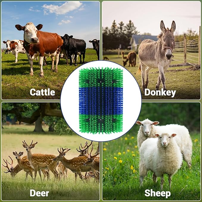 2PCS Livestock Scratching Brush,Extra Large Size Livestock Scratching Brush, Massage Grooming Kit for Cattle, Sheep, Pig, Animal Back Scratching & Itch Relief, Blue-Green