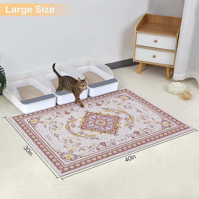 Glittme Cat Litter Mat with Non-Slip Bottom Litter Box Mat 40"X30" Litter Trapping Mat Easy to Clean Washable Cat Food Mat for Kitty,XL