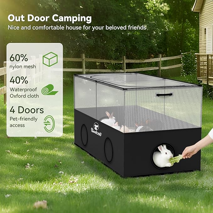 Pawaboo Small Animal Playpen, Foldable Pet Playpen Cage Tent for Puppy Kitten Guinea Pig Rabbit Chicken Hamster Indoor Outdoor Use, Pet Fence with Breathable Mesh Wall and Bottom, Black