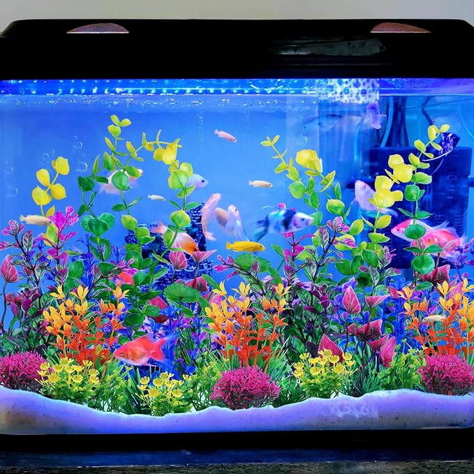 QUOZUO 25pcs Artificial Plant, Fish Tank Decorations Plants, Aquarium Decor, 6.5x4.7x1.5 inches, 1pc, Colorful, Plastic, Indoor, 25 Count