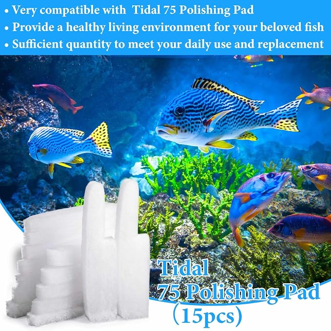Threlaco 15 Pcs Aquarium Sponge Foam Filter Pads Compatible with Seachem Tidal Replacement Polishing Pad Fish Tank Filter Floss, Media for Crystal Clear Water(Compatible with Seachem Tidal 110,White)