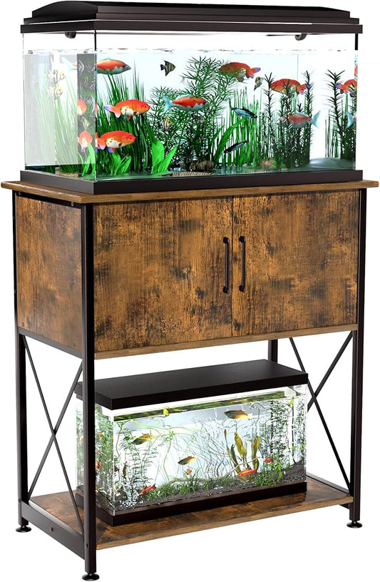 Herture 20-29 Gallon Aquarium Stand Metal Frame Fish Tank Stand with Cabinet Storage, for 20 Gallon Long Aquarium,30.7" L*16.5" W Tabletop,330LBS Capacity Rustic Brown and Black PG01YGN