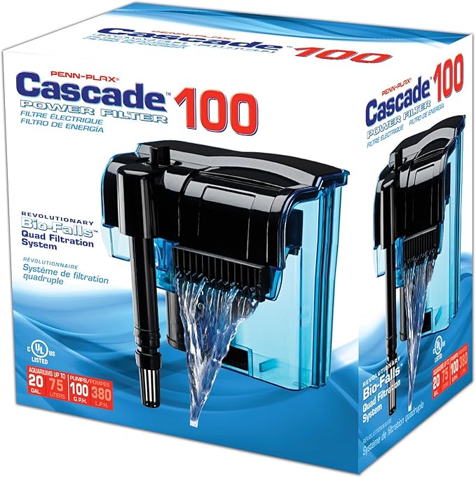 Penn-Plax Cascade 100 Power Filter – Hang-On Filter with Quad Filtration – Great for Freshwater and Saltwater Setups