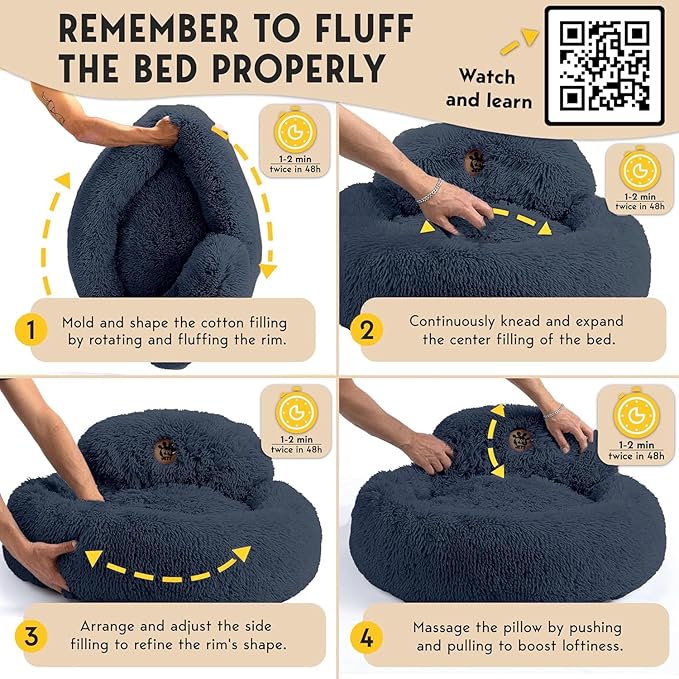 PetJett Small Dog Bed - 23'' Round Dog Beds, Calming Puppy Bed - Washable Dog Bed - Anti-Slip, Super Soft Fluffy Plush Faux Fur Pet Bed, Anti-Anxiety Premium Comfort Donut Bed, Fits Dogs Upto 25 lbs