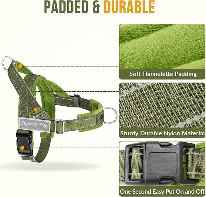 Lukovee No Pull Dog Harness & Leash Set - Heavy Duty Dog Vest Harness with Soft Padded for Medium Large Dogs, Adjustable Reflective Tactical Pet Harness for Easy Walk and Training (M, Green)