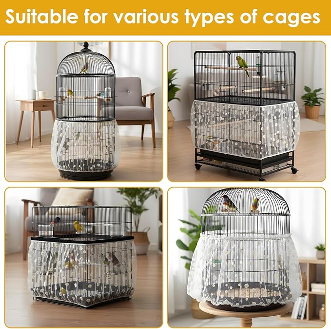 Universal Bird Cage Seed Catcher, Nylon Mesh Stretchy Skirt Bird Cage Net for Round Square Cages, Feather Debris Containment, Airy Soft Cover