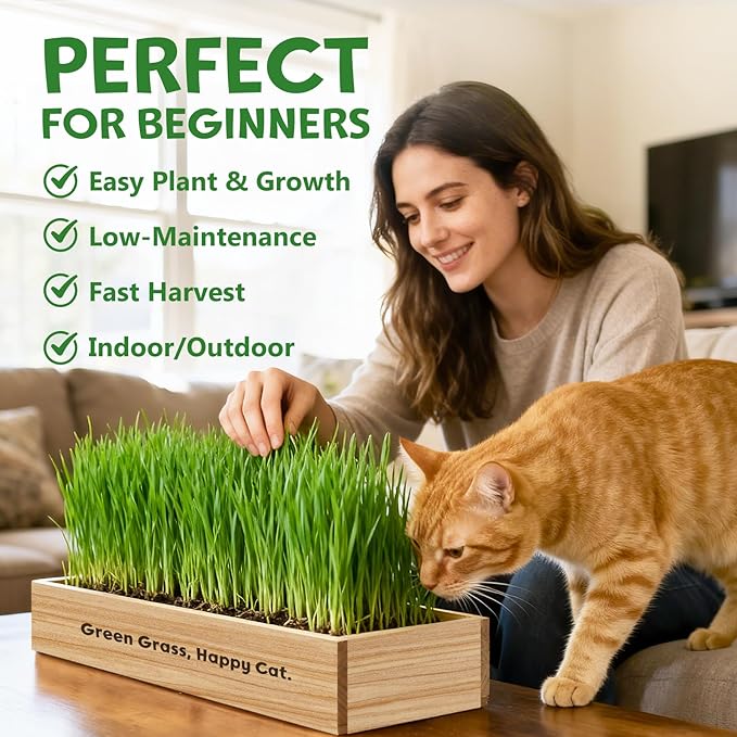 LUOJIBIE Cat Grass Kit for Indoor Cats, Cat Grass Seeds Set, Non-GMO Wheat Grass, Mother' s Day Gifts for Mom, Unique Christmas Birthday Gifts for Women Men Girl, House Warming Gifts for Cat Lover