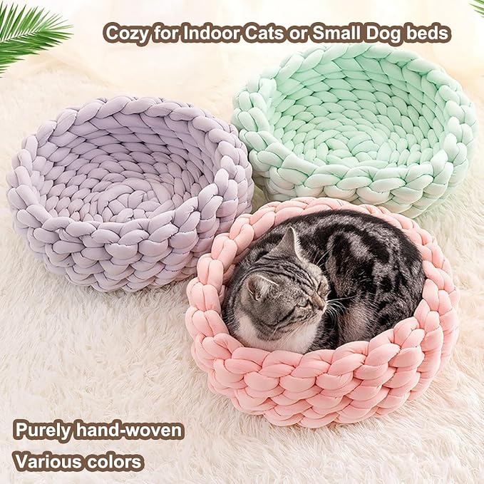 Woven Dog Bed Basket, Knitted Cotton Cat Bed Round Washable Woven Cat Pet Bed Chunky Dog Basket, Orthopedic, Chunky Knit Dog Nest,Dog Bed,Dog Cave,Dog Bedding(Red,21")