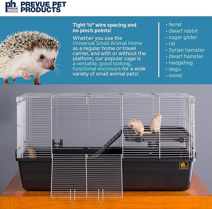 Prevue Pet Products Universal Small Animal Home - Small Animal Cage for Hamsters, Guinea Pigs, Ferrets, Dwarf Rabbits, Rats, Chinchillas, Hedgehogs, Indoor Use, Tight Wire Spacing - Gray