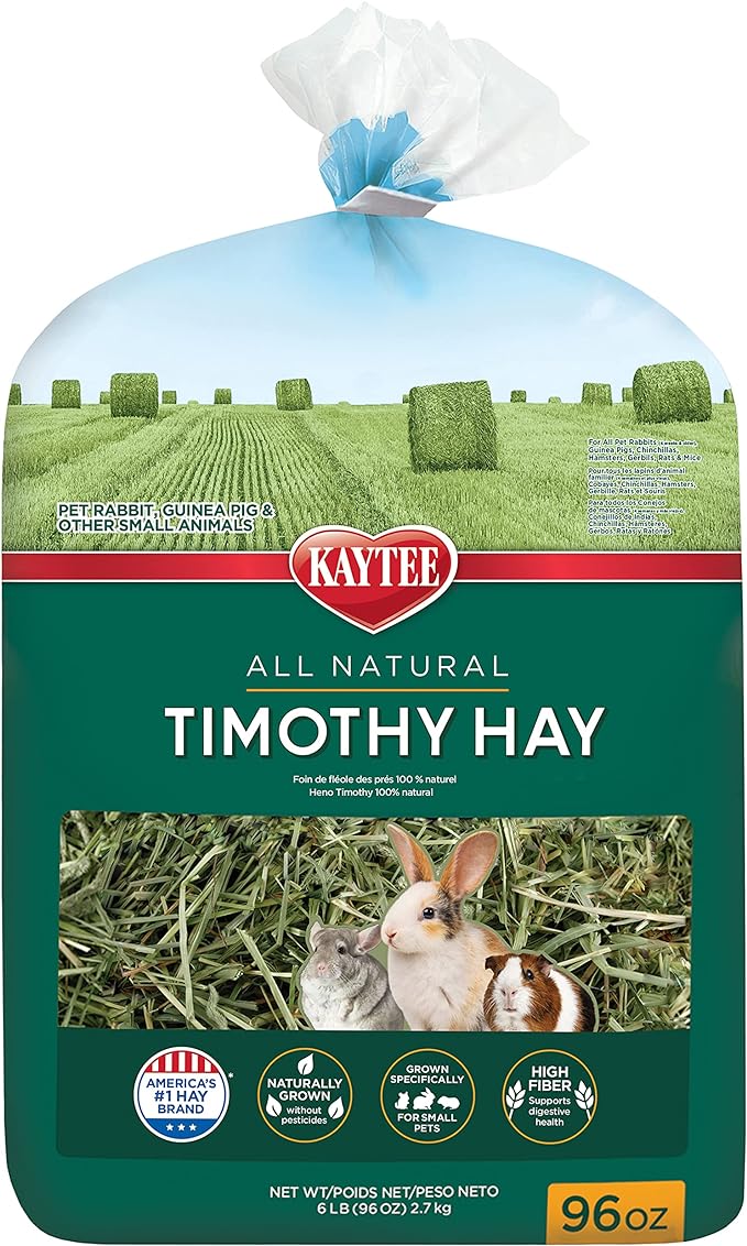 Kaytee Timothy Hay, High Fiber, Grown Specifically for Small Animals, Rabbits, Guinea Pigs, Chinchillas, 96 Ounces