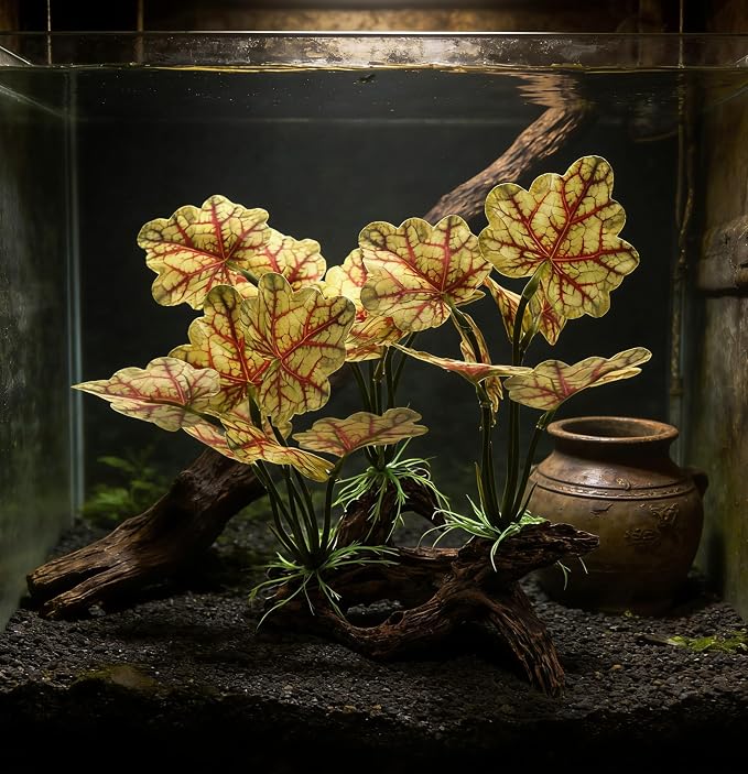 M2cbridge Fish Tank Plastic Soft Grass Artificial Betta Water Plants Yellow | base shaped of tree trunk, zero maintenance, soft without scratching