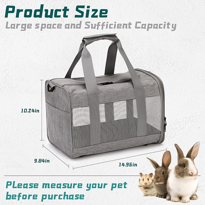 PINVNBY Small Pet Carrier, Guinea Pig Carrier, Bunny Carrier for Travel Camping Outdoor, Breathable Pet Portable Hand Bag for Hamster Rabbit Guinea Pig（Gray）