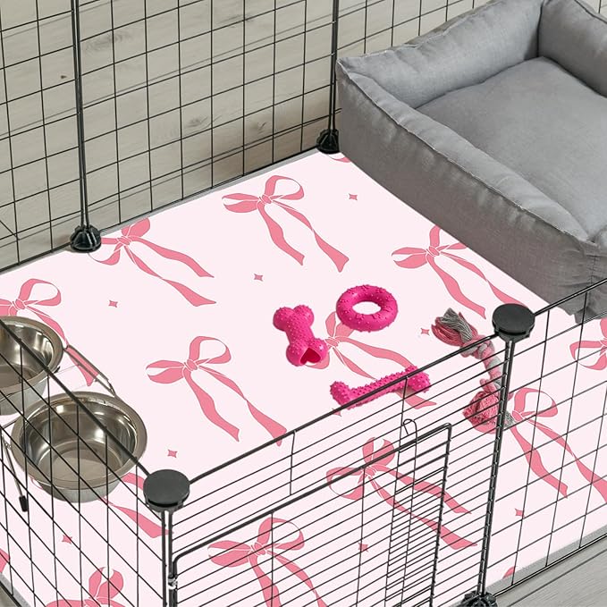 JarThenaAMCS 3 Packs Guinea Pig Pee Pads 24" x 47" Reusable Guinea Pig Pee Mat Pink Bow Washable Small Animal Cage Liner for Rabbit Hamster Chinchilla Ferret Rat