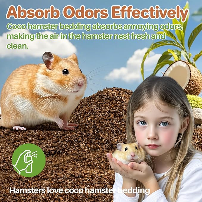 Sukh Natural Coconut Husk Bedding for Hamsters - Organic Coco Coir Substrate, Odor Control & Burrowing Friendly Small Pet Litter for Syrian Dwarf Hamsters, Gerbils, Degus
