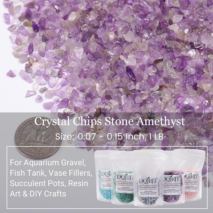 1LB Crystal Chips Stone Amethyst 3-5mm Mini Decorative Rock | Crushed Crystal Quartz Bulk,Irregular Polished Rocks for Fish Tank,Vases Filler,Succulent Plants Decor,Aquarium Gravel Rocks