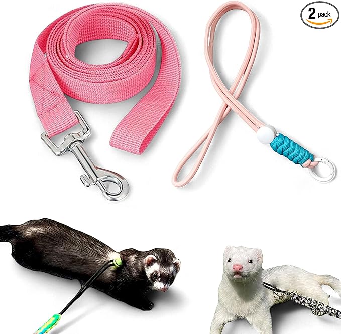 Ferret Leash Harness Adjustable Squirrel, Ferret Leash and Harness Sets for Ferrets Guinea Pig Chinchilla Rat Dragon Bearded Small Animal, Pet Squirrel Ferrets Accessories (Pink)