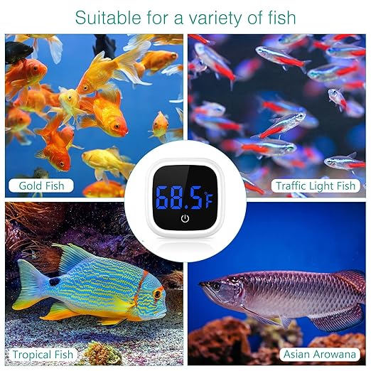 ORIA Digital Aquarium Thermometer, Stick-on LED Fish Tank Thermometer, Mini Aquarium Thermometer with 0.18°F Accuracy, Touch Button, Battery, for Fish, Reptile, Axolotl, Salt/Fresh Water