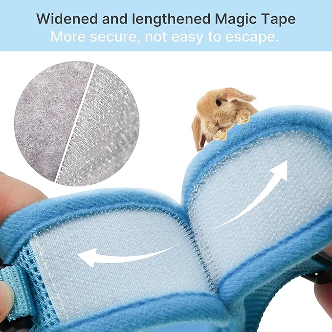 AIITLE Lightweight Escape Bunny Harness and Leash Set - Air Mesh Vest with Double D-Rings, Adjustable & Magic Tape Design, for Ferret/Cat/Puppy Training and Hiking Adventures, Blue L