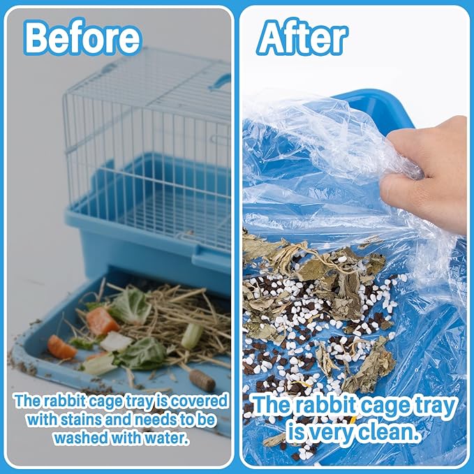 RAINFLOW Clear Plastic Disposable Cage Liner - 20PCS Rabbit Litter Box Liners Waterproof Elastic-Edged Universal Small Animal Cage Liner Bag for Bunny Bird Hamster Hedgehog Guinea Pig (19.6x27.5inch)