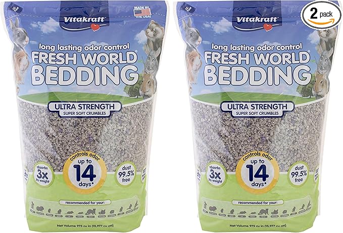 Vitakraft Fresh World Small Animal Bedding - Ultra Strength - Pet Bedding for Litter Boxes and Cages (16 L),Gray, 975 cu in (Pack of 2)