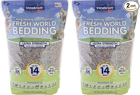 Vitakraft Fresh World Small Animal Bedding - Ultra Strength - Pet Bedding for Litter Boxes and Cages (16 L),Gray, 975 cu in (Pack of 2)
