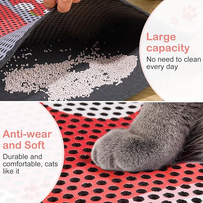 Bienbee Cat Litter Mat, 30"x24" Cat Litter Trapping Mat, Double Layer Litter Mat with Non-Slip Rubber Bottom, Urine and Water Proof, Keeps Floors Clean Mushroom L