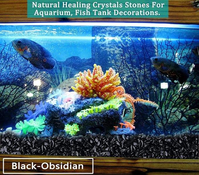 Natural Black Obsidian Crystal Quartz Rocks Chips Vase Filler Rocks for Succulent Plant Small Fish Tank Aquarium Gravel Decorative Pebbles Stones(200 gram)