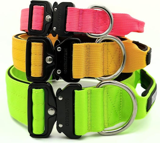 Heavy Duty Dog Collar, Tactical Dog Collar, Dog Collars for Medium Dogs, Waterproof Dog Collar, Dog Training Collar, Quick-Release Metal Buckle, Adjustable Sizes – BULLYBREED (Yellow, Medium)