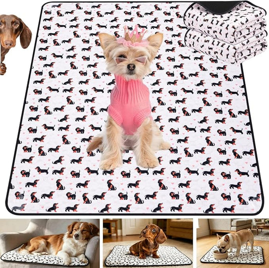 Washable Pee Pads for Dogs,2 Pack Reusable Puppy Training Pads-Funny Dachshund Print,Odor Resistant Super Absorbent,for Crate,Playpen,Floor,Whelping & Housebreaking