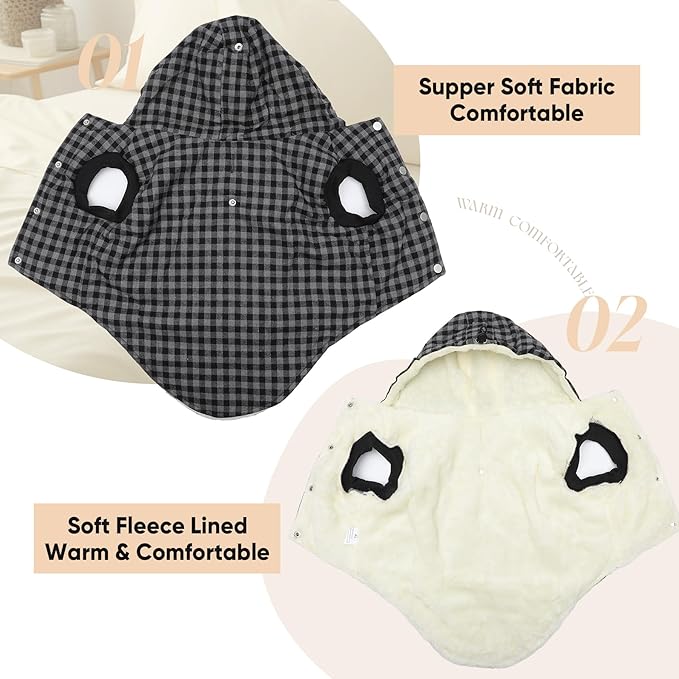 Vecomfy Fleece Lining Dog Hoodie for Small Dogs Extra Warm Plaid Sweater with Drawstring Hooded Coats in Winter Puppy Jacket,Black M