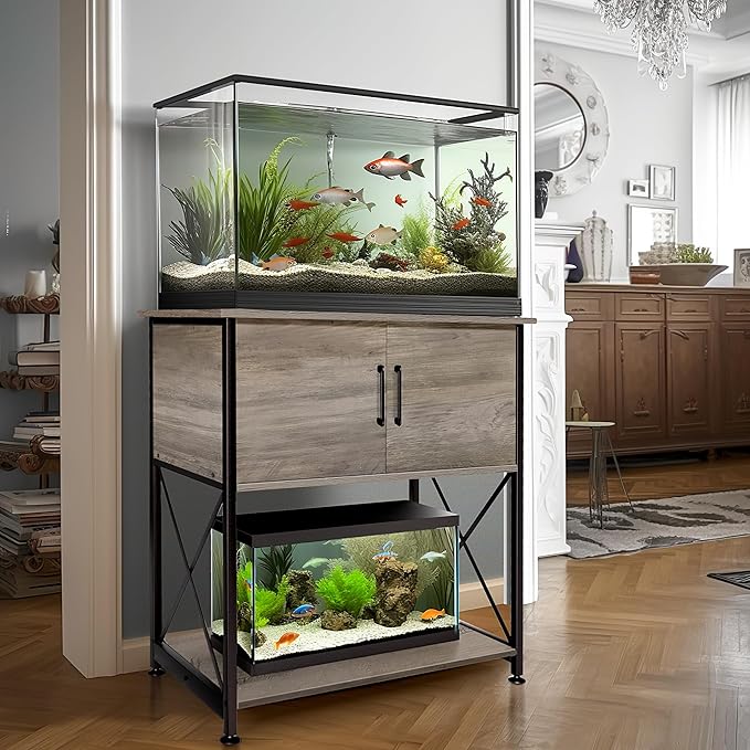 Herture 20-29 Gallon Aquarium Stand Metal Frame Fish Tank Stand with Cabinet Storage, for 20 Gallon Long Aquarium,30.7" L*16.5" W Tabletop,330LBS Capacity Grey PG01YGZ