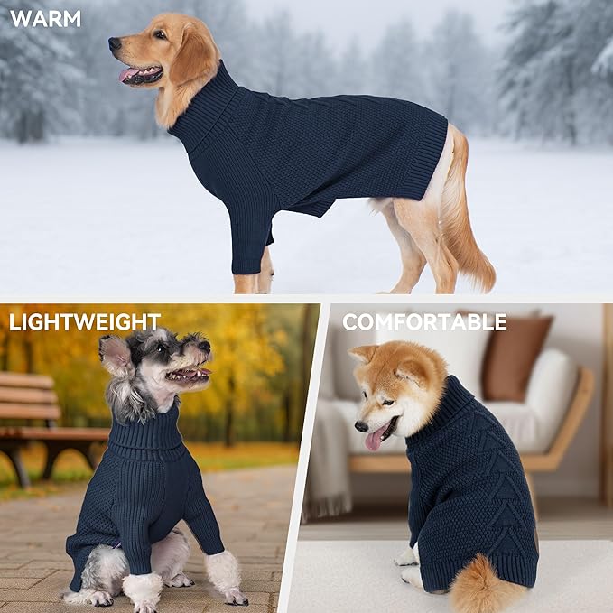 cyeollo 3XL Dog Sweaters for Large Dogs Boy, Stretchable & Cozy Warm Knit Doggy Sweater with Sleeves Turtleneck Fall Winter Cold Weather Big Dog Clothes Like Doberman Labrador, Navy XXXL