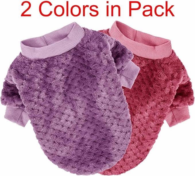 Dog Sweater, 2 or 3 Pack Dog Sweaters for Small Medium Dogs or Cat, Warm Soft Flannel Pet Clothes for Dogs Girl or Boy, Dog Shirt Coat Jacket (Medium, Burgundy+Rosy)
