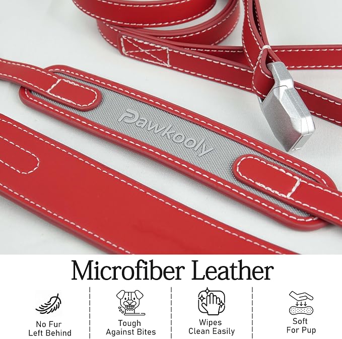 MagEase Dog Collar with 4FT Leash | Adjustable | Anti-Wrinkle, Bite & Stain-Resistant Leather | Soft & Skin-Friendly | 450LB Escape-Proof Magnetic Buckle (Red, Small)