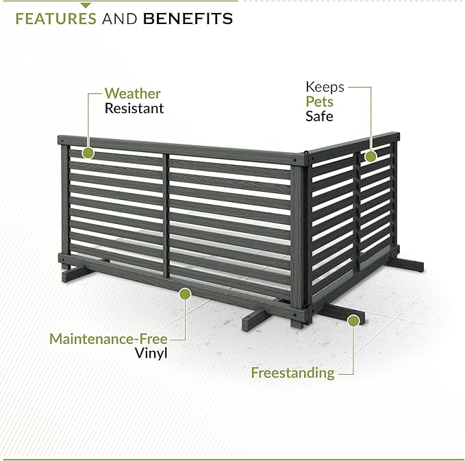 Zippity Portable Puppy Fence Kit - 22in H x 44in W (2 Panels), Charcoal Color, Freestanding Dog Playpen for Yard & Indoors, Vinyl Picket Outdoor Fence, ZP19073