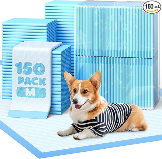 Powools 150-Pack Large Puppy Pads - 22'' x 22'' Pee Pads for Dogs Potty Training with Leak-Proof Quick-Dry Design, 6-Layer Dog Pads Large, Blue