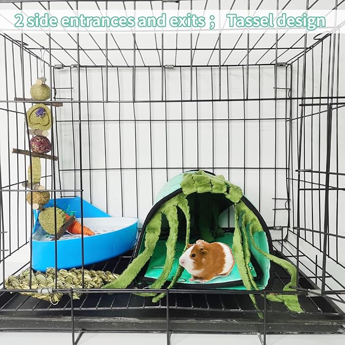 PINVNBY Guinea Pig Hideout Washable Guinea Pig Tunnel with Curtains Soft Hamster House with Cushion for Chinchillas Hedgehogs Hamster Bunny Ferrets and Rat Cage Accessories(Blue)