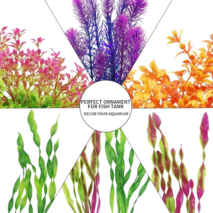 MyLifeUNIT Artificial Aquarium Plants, Plastic Fish Tank Plants for Aquarium Decorations, Pack of 7 (Style B)
