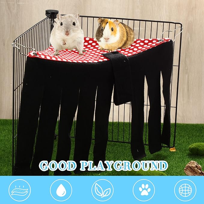 Shappy 2 Pcs Guinea Pig Hideout Hideaway Corner Fleece Toys Cage Accessories Cute Ferret Hammock for Ferrets Chinchillas Hedgehogs Small Pets(Dots Pattern)