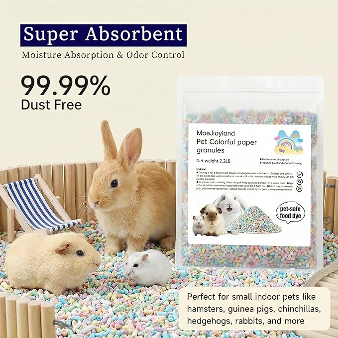 Rabbit Bedding Guinea Pig Bedding : Odor Control & Moisture Absorbent Natural Paper Pellet Bedding - for Small Animal Guinea Pigs, Rabbits,Hamsters (Colourful, 2.2 lb)