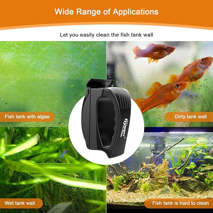 hygger Aquarium Strong Magnetic Glass Cleaner, Professional Fish Tank Algae Magnet Cleaning Tool with Scraper for 0.2-0.24 Inch Thick Glass Freshwater and Saltwater Tank, M
