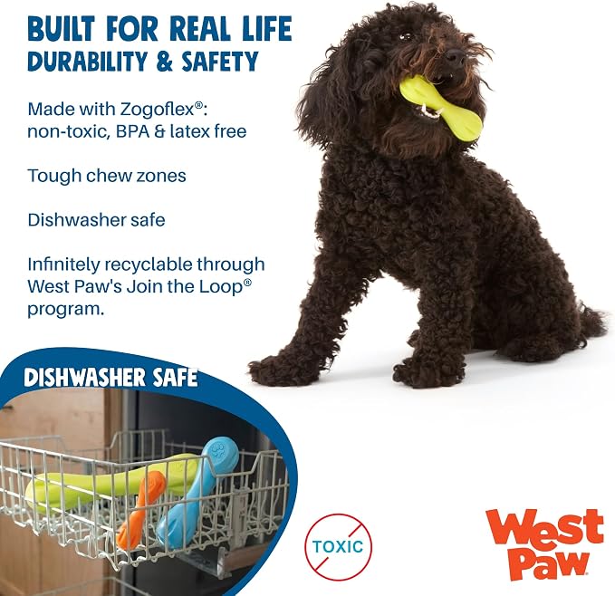 WEST PAW Zogoflex Hurley Dog Bone Chew Toy – Floatable Pet Toys for Aggressive Chewers, Catch, Fetch – Bright-Colored Bones for Dogs – Recyclable, Dishwasher-Safe, Non-Toxic, Large, Granny Smith