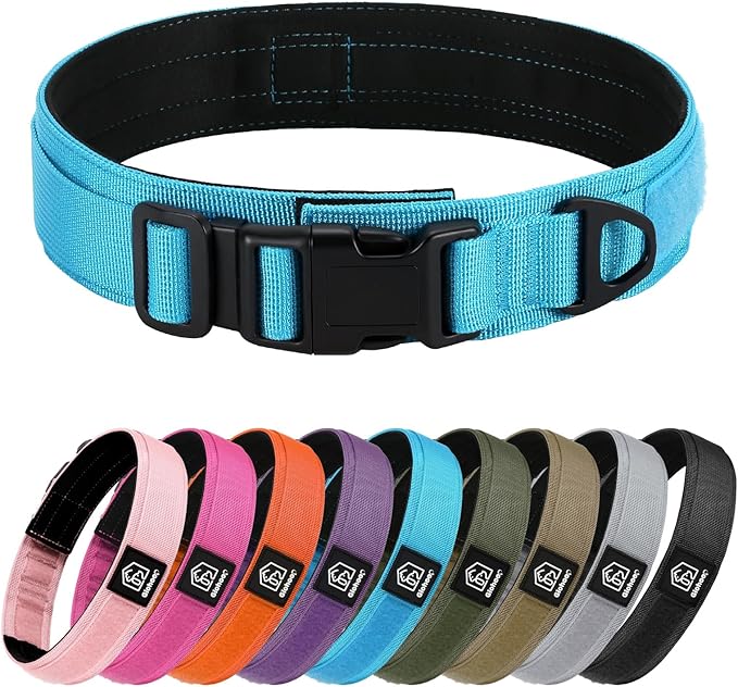 Tactical Durable Dog Collar, Metal D-Ring, Adjustable Heavy Duty Dog Collar with Heavy Quick-Release Buckle for Medium Large Dogs (Blue, M)