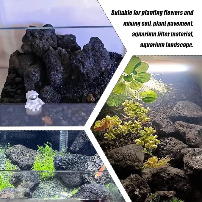 Tfwadmx 10 Pcs Aquarium Black Lava Rock Fish Tank Volcanic Pumice Stones for Betta Fish Shrimp (1.96''-3.14'')