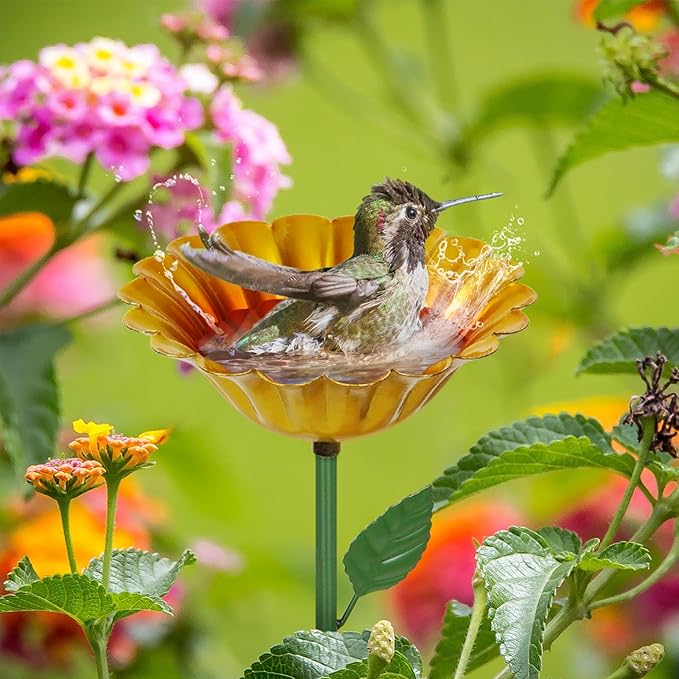 Large Bee Watering Station, 2 Pack Small Bird Bath for Outside, Metal Butterfly Feeders Bowl with 5.32'' Flower Design Bee Bath for Garden Decor