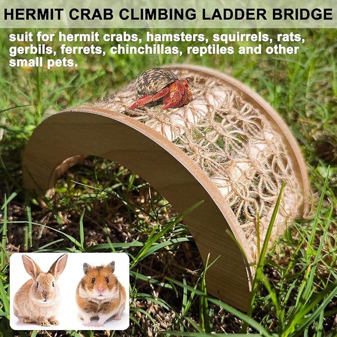 Hermit Crab Climbing Arch Bridge Wooden and Rope Hermit Crab Climbing Toys Hermit Crab Supplies Small Animal Cage Accessories for Hamster Lizard Chameleon Reptile